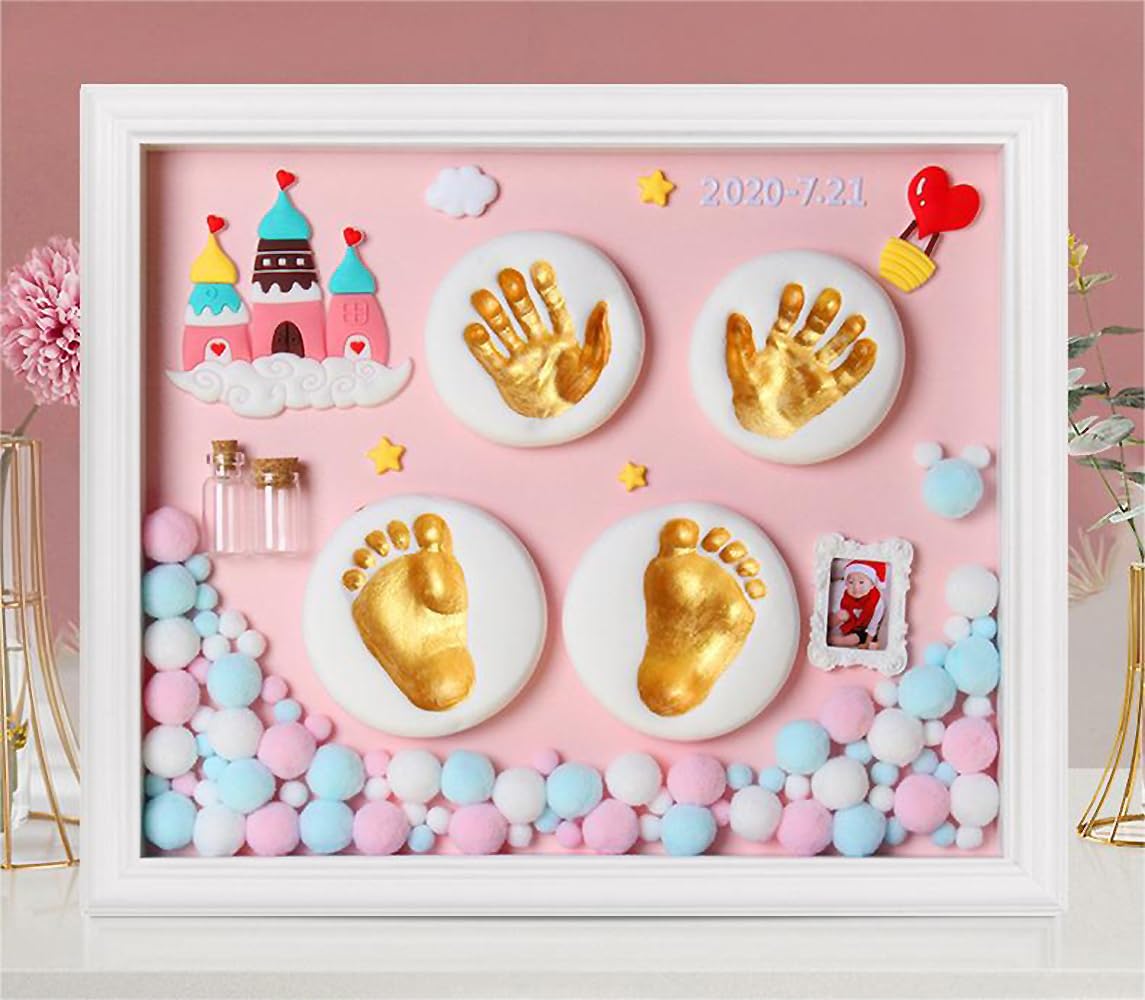 PATPAT Baby Clay Footprint & Hand Print Kit Golden Paints Baby Hand & Foot Clay Kit with 12 Inches Photo Frame & Accessories Newborn Handprint and Footprint Clay Kit, Baby Shower Gifts PATPAT Baby Clay Footprint & Hand Print Kit Golden Paints Baby Hand & Foot Clay Kit with 12 Inches Photo Frame & Accessories Newborn Handprint and Footprint Clay Kit, Baby Shower Gifts